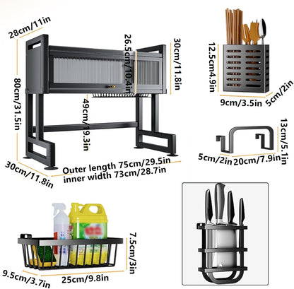 Home Furnishing Over The Sink Dish Drainer Drying Rack 3 Tier Over Sink Dish Rack for,oversink Dish Dry Rack,Space Saving Dish Drying Rack,Kitchen Sink Organizer countertop(Black,75cm/29.5in)