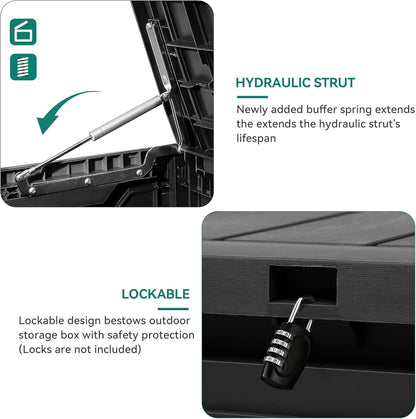 YITAHOME 80-Gallon Waterproof Resin Outdoor Storage Box, Lockable Storage Container for Outdoor Furniture, Cushion Storage, Pool Accessories, Garden Tools and Sporting Gear, Black