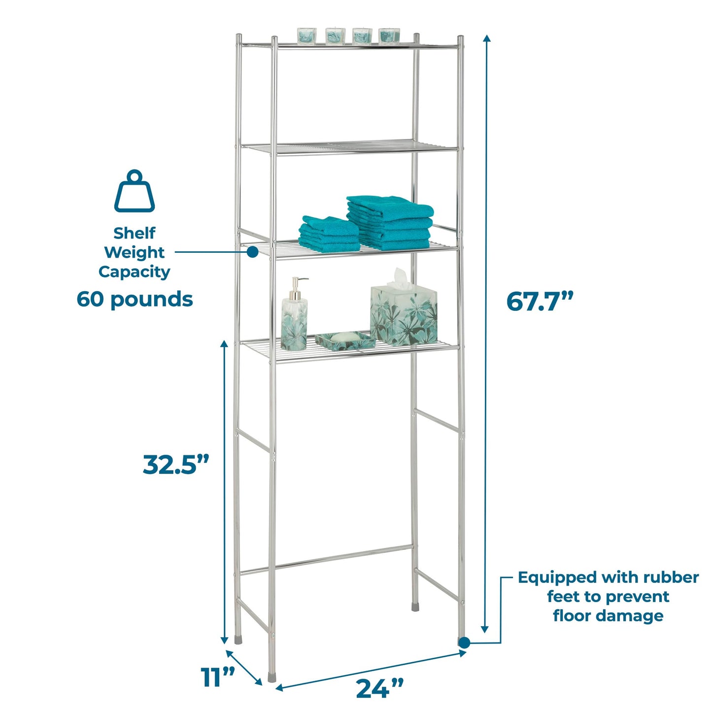 Honey-Can-Do 4-Tier Over-The-Toilet Storage Shelf - Space-Saving Steel Bathroom Restroom Organizer