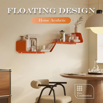 Floating Shelves, Wall Shelf, Set of 3 Wall Mounted Metal Shelves with Unique Design for Wall Storage, Book Shelf, Display Shelves for Bathroom Bedroom Kitchen Living Room for Home Orange