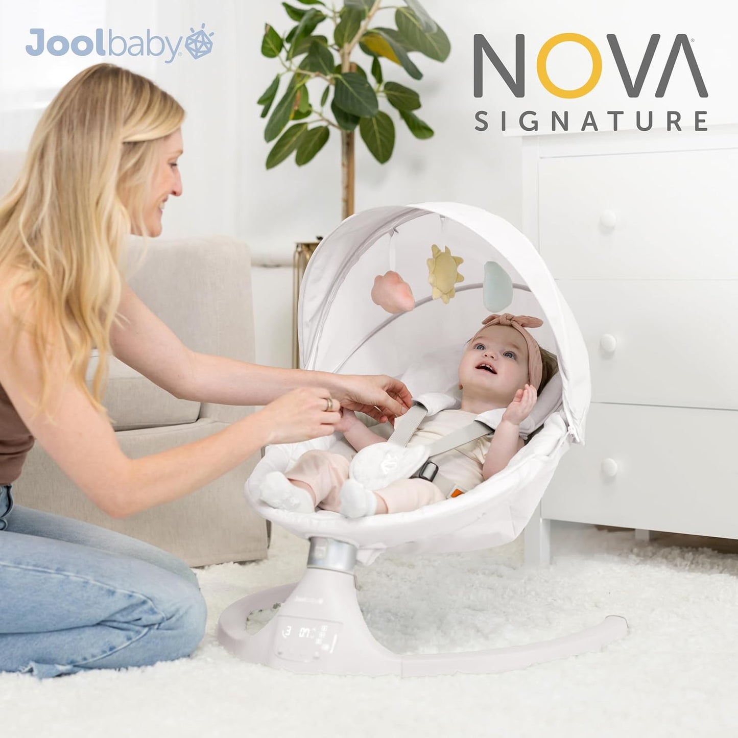 Jool Baby Nova Swing for Newborns - Electric Motorized Infant Swing, Bluetooth Music, 10 Preset Melodies, Remote (2025 Model) (Stone)