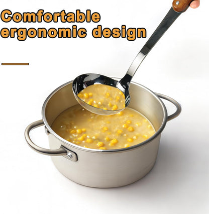 FJNATINH Stainless Steel Wok Spatula,Ladle,Skimmer Ladle Tool Set,Mirror Polished Cooking Utensils with Wooden Handle,Easy to Clean Wok Accessories,Black 3 PCS