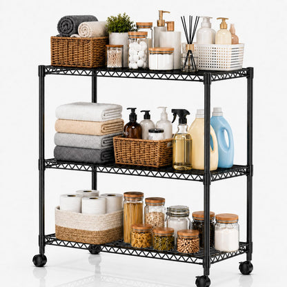 Simple Deluxe 3-Tier Heavy Duty Adjustable Storage Shelf with Wheels, 23.23”W x 13.39”D x 30.31”H