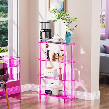 Clear Bookshelf, Acrylic Bookcase with Open Book Shelf Console Table for Entryway Office (4 Tier Pink)