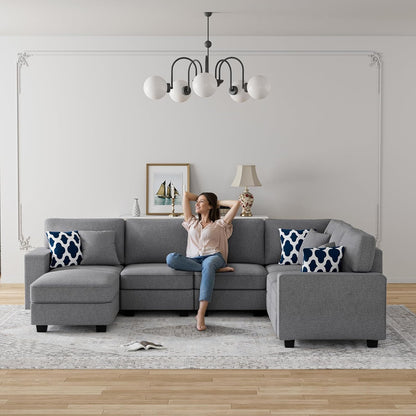 L Lengend Vansen Modular Sectional Sofa U Shaped Couch with Ottoman Modern Reversible Corner Sectional Couch for Living Room (Dark Grey, U Shaped Sofa-2)