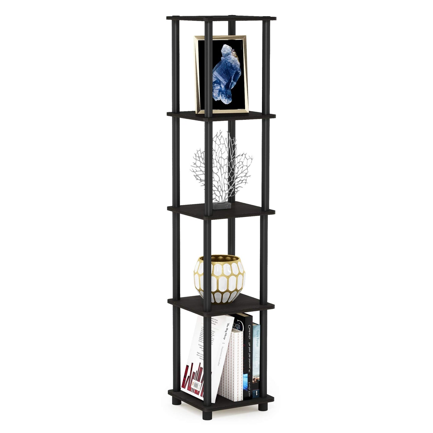 FURINNO Turn-N-Tube 5-Tier Corner Square Rack Display Shelf, Round, Espresso/Black