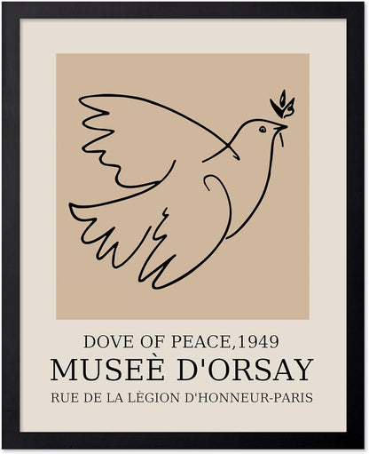 Poster Master Vintage Poster - Retro Minimalist Print - Gift for Artist, Friend - Dove Of Peace, Line Drawing, Sketch, Abstract - Wall Decor for Living Room, Bedroom, 11x14 Black Framed