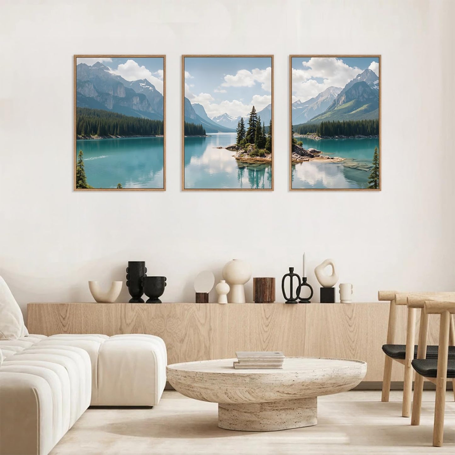 HLNIUC Large Mountain Lake Framed Canvas Wall Art Set,Beautiful Nature Landscape Wall Decor,Lake Forest and Mountain Scenery Art Print,Modern Scenic Wall Painting for Living Room,Bedroom - 16”x24”x3