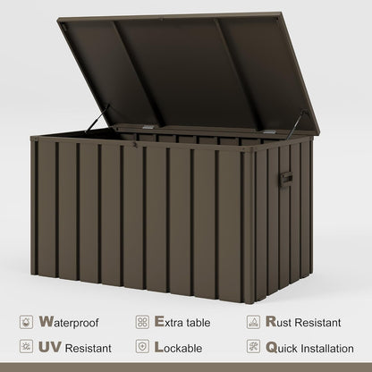 PURPLE LEAF Outdoor Deck Box 120 Gallon Waterproof Lockable Storage Box Container with Lid Deck Organization for Patio Cushions Side Table Pool Accessories Garden Tools, Brown