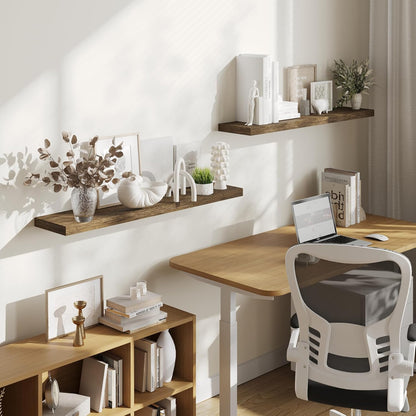 BAMEOS Floating Shelves,Wall Mounted Wooden Shelves with Invisible Brackets Set of 2, Hanging Wall Shelves Decoration for Bedroom, Bathroom, Living Room and Kitchen