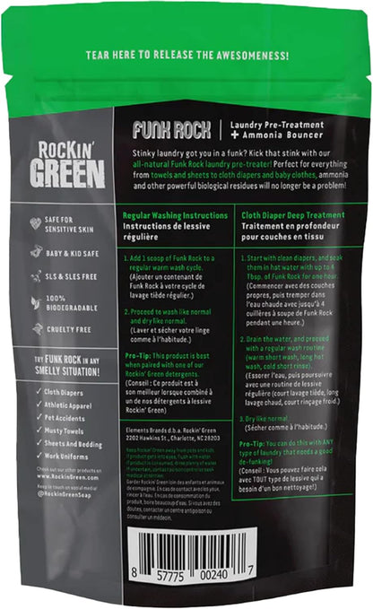 Rockin' Green Laundry Detergent, Plant based, All Natural Laundry Detergent Powder, Vegan and Biodegradable Odor Fighter, Safe for Sensitive Skin (Funk Rock Ammonia Bouncer 30 Loads - Unscented)