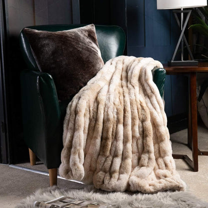 BATTILO HOME Ruched Luxury Faux Fur Throw Blanket Beige Tie-dye Rabbit Fur Blanket for Couch, Living Room, Fuzzy, Soft, Plush, Cozy, Elegant with Reversible Mink Blanket Beige, 60"x80"