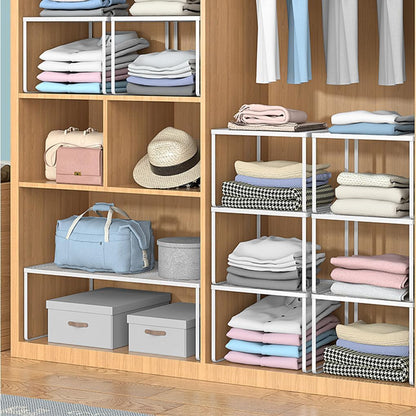 Kitchen Cabinet Storage Shelf Stackable Wire Spice Rack Organizer Heavy Duty Space Saver for Bathroom Bedroom Closet Laundry Room Office Countertop - White, Pack 1