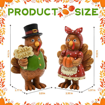 Thanksgiving Turkey Decor - 2Packs Resin Turkey Couple Standing Figurines Thanksgiving Decorations- Fall Decor Indoor for Tables Centerpieces Harvest Farmhouse Kitchen