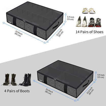 Onlyeasy 2 Pack Under Bed Shoes Storage Bag Organizer (14+4 Pairs), Collapsible Shoe Boot Container