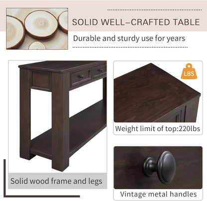 63" Solid Wood Console Table Sofa Table with Storage Drawers and Bottom Shelf,Farmhouse Entryway Table for Hallway Foyer,Sofa Couch Table,Fully Assembled (63" Espresso)