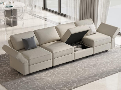 Belffin Modular Sofa Couch with Storage Seats Sectional Sofa Velvet Sofas for Living Room Grey