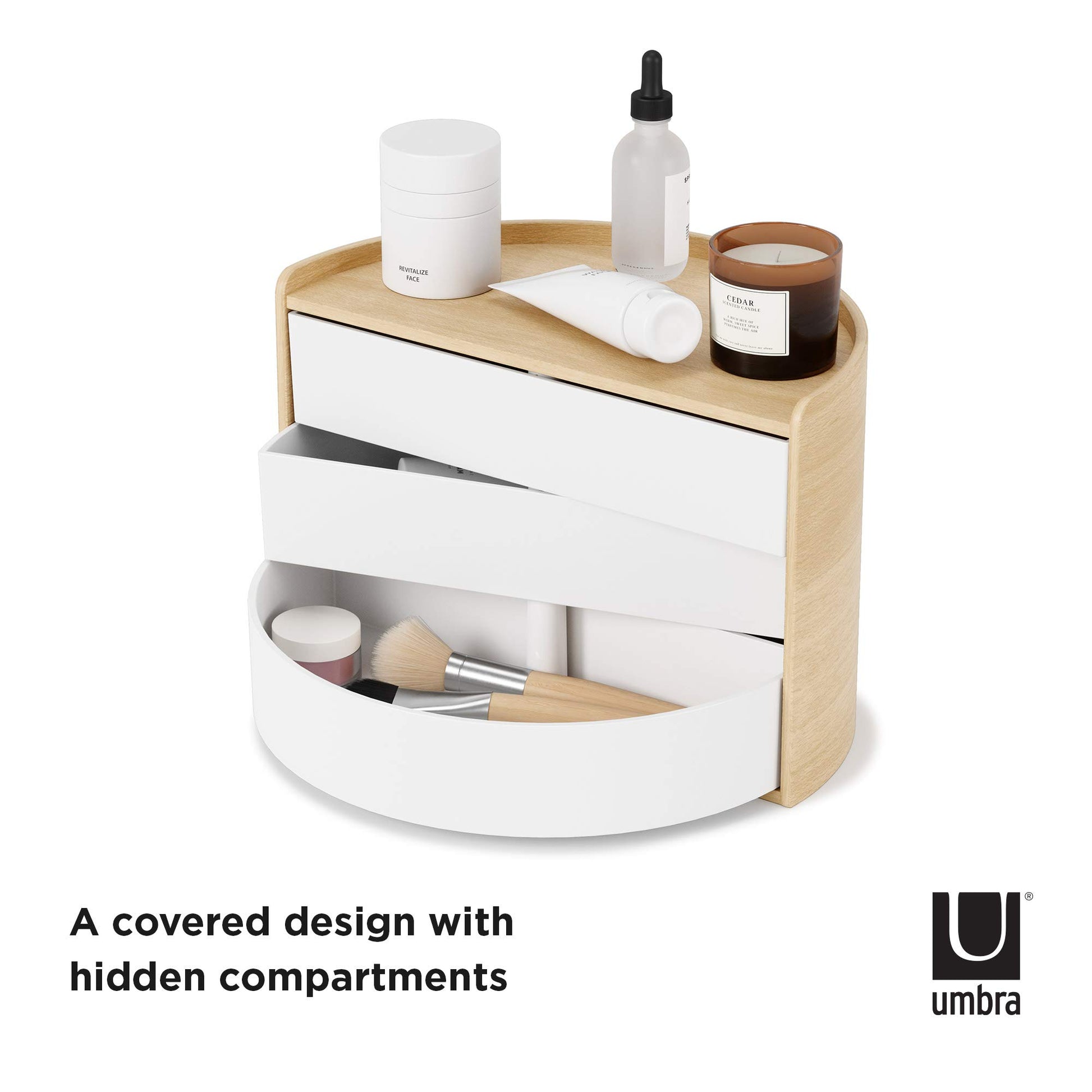 Umbra Moona Jewelry Box, Rotating Wood Jewelry Organizer, White/Natural