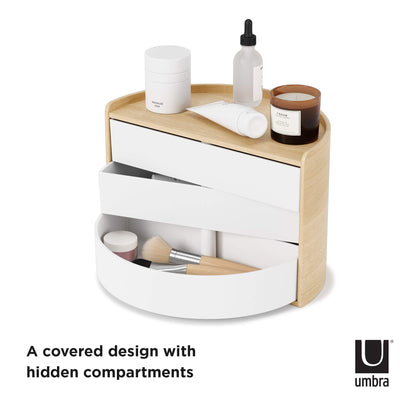 Umbra Moona Jewelry Box, Rotating Wood Jewelry Organizer, White/Natural