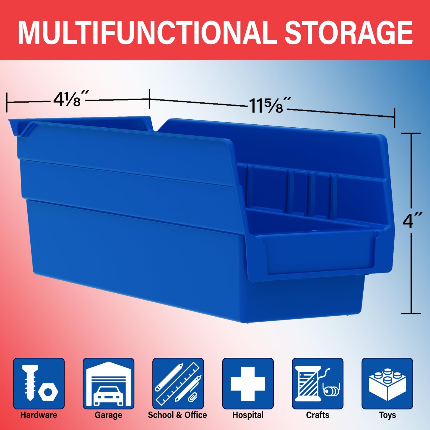 Akro-Mils 30120 Heavy Duty Plastic Shelf Bins, 12"x 4"x 4", Yellow, 24-Pack