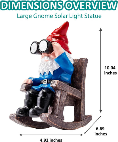 Solar Garden Gnome Statues Resin Gnome Figurines Sitting on Rocking Chair Outdoor Telescope Gnome Gifts for Yard, Patio Decor Gift