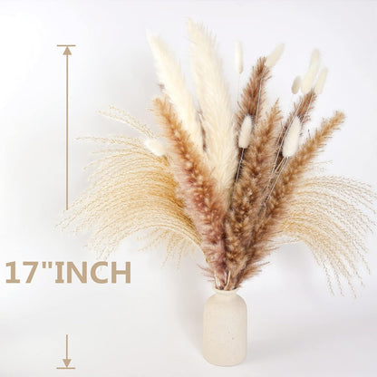 Natural Dried Pampas Grass Decor, 100 PCS Pampas Grass Contains White Bunny Tails Dried Flowers, Reed Grass Bouquet for Wedding Boho Flowers Home Table Decor, Rustic Farmhouse Party