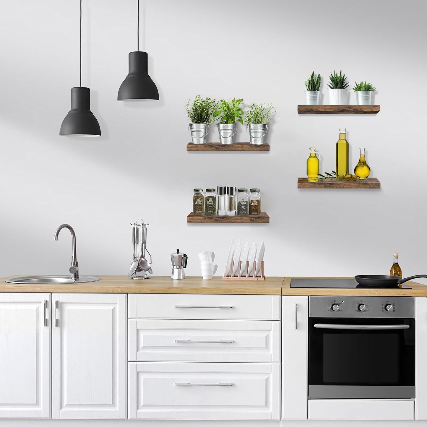 Sorbus Floating Shelves for Wall, Bathroom Shelves Wall Mounted for Kitchen, Bedroom, Living Room, Bathroom Storage, Over Toilet, Hanging Book Shelf for Ｗall Home Decor (Rustic Brown, 4 Pack)