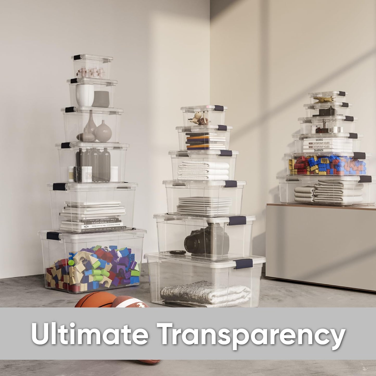 Superio Clear Storage Box with Lid, 26 Quart Plastic Container Bins for Organizing, Stackable