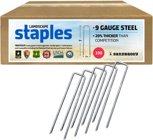 Sandbaggy 6 inch Landscape Sod Staples (9 Gauge Steel) ~ Great for Hard Soil - 20% Thicker Than