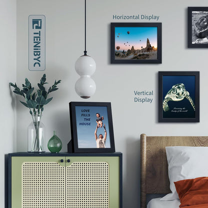 8.5x11 Picture Frame Set of 3 - Black Woodgrain, Solid Wood & HD Tempered Glass, Table Display or Wall Hanging