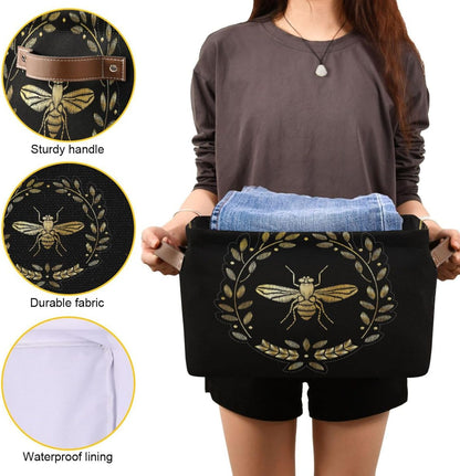 susiyo Storage Baskets for Shelves Organizer Baskets with Metal Frame Closet Storage Bins Fabric Bins Cubes with PU Handles for Organizing Shelf Nursery Toys 1 PACK,Gold Bee Floral