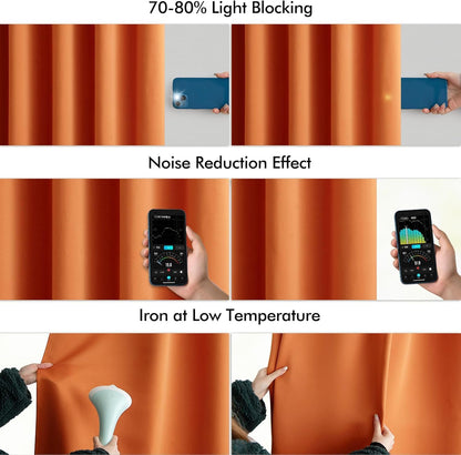 MIULEE Orange Back Tab Blackout Curtains 96 Inch Long 2 Panels Set for Living Room Bedroom, Rod Pocket/Pinch Pleated Long Fall Thermal Insulated Room Darkening Light Blocking Floor to Ceiling Drapes