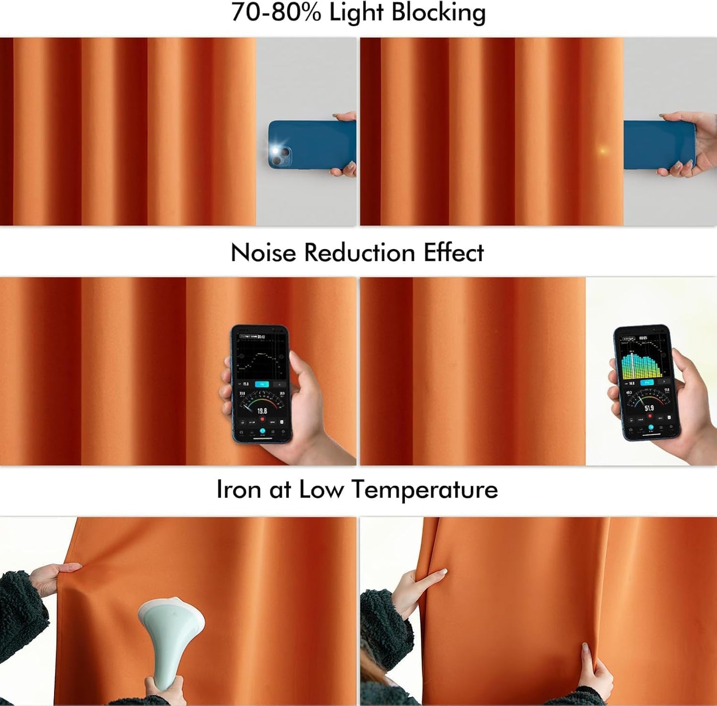 MIULEE Orange Back Tab Blackout Curtains 90 Inch Long 2 Panels Set for Living Room Bedroom Privacy, Rod Pocket/Pinch Pleated Fall Thermal Insulated Room Darkening Light Blocking Curtain, 52 x 90 Inch