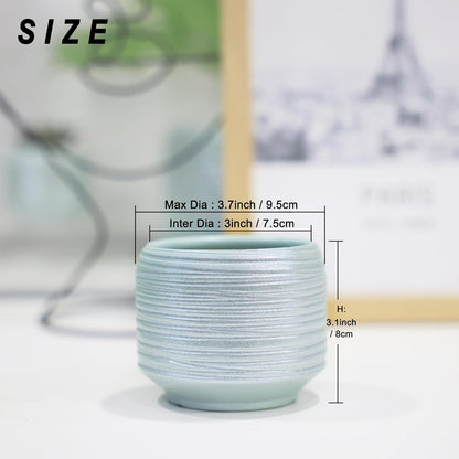 Mini Succulent Planter Set – 3.7 Inch Ceramic Pots with Drainage for Indoor Plants, Small Decorative Flower Pots for Cactus and House Plants, Set of 4