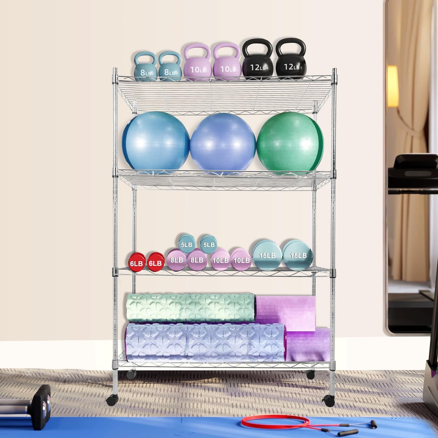 Whitmor 4 Tier Storage Shelves, Heavy Duty with Wheels, Adjustable Steel Organizer Wire Rack, 400