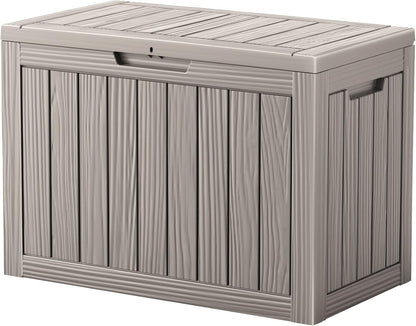 45 Outdoor Storage Box, Waterproof Resin Deck Box with Side Handles, Lockable Outdoor Bench for Indoor & Outdoor Use, Storage Bin for Patio Cushions, Garden Tools, Package Delivery, Grey