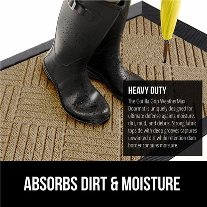 GORILLA GRIP 100% Waterproof All-Season WeatherMax Doormat US Designed Natural Rubber, Stain and Fade Resistant, Low Profile Indoor Outdoor Door Mats, Easy Clean Patio Mat, 23x35, Beige Diamond