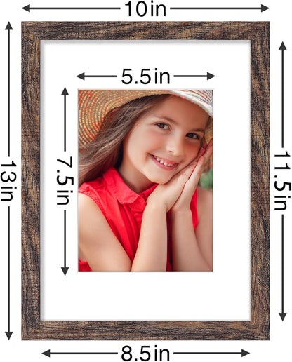 Vittanly 9x12 Picture Frames Set of 9, Shatter Resistant Plexiglass, Display 6x8 Pictures with Mat or 9x12 without Mat, Photo Frames for Wall or Tabletop, Engineered Wood, Brown