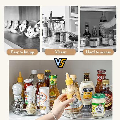 URALFA 9 Inch Lazy Susan Spice Rack Organizer, 360 Degree Rotating Round Lazy Susan Turntable for Cabinet, 2-Pack, Clear