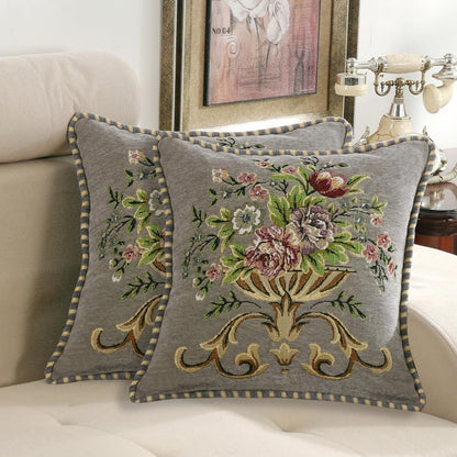 2 Pcs Grey Chenille Vintage Embroidered Throw Pillow Covers 18x18in,Grey Tassel Vintage Pattern Pillow Covers, Floral Embroidered Cushions Covers for Sofa Couch Bed Chairs Car
