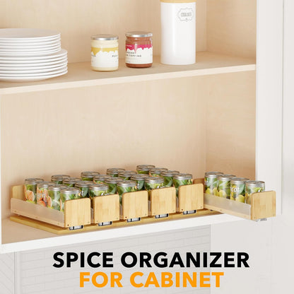 SpaceAid Bamboo Pull Out Spice Rack Organizer for Cabinet, Heavy Duty Slide Out Seasoning Kitchen Pantry Sliding Vertical Organization, 7.3" Wide, 2 Drawers(3" Wide), 1-Tier, Natural
