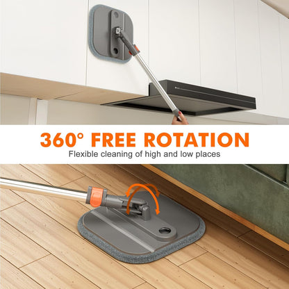 Upgraded Spin Mop and Bucket Set Self-Standing Mop Bucket Separate Dirty and Clean Water System Self Wringing 360° Rotating 90° Foldabl Mops and Buckets for Floor Cleaning (Dark Gray, 2Pads)