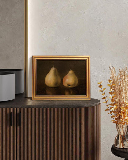 HUARCEY Gold Framed Vintage Wall Art for Living Room, Pear Fruits Painting Prints Shelf Decor for Kitchen, Aesthetic Bedroom Wall Art Decor, Christmas Gift for Friends or Family (Two Pears 12"x16")