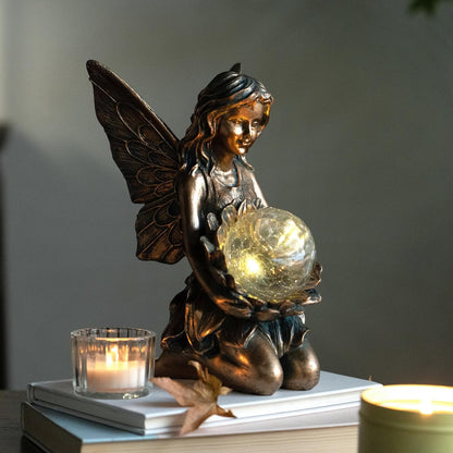 Garden Statues Outdoor Flower Fairy Decor,Solar Powered Outdoor Resin Statues-Patio Lawn Yard Porch, Funny Fairies Ornaments Figurines for Outside Garden Gifts,8.31 Inches Tall