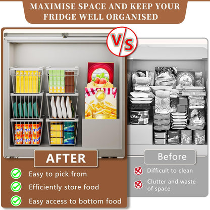 5 Pack Stackable Deep Freezer Organizer Bins ，Upgraded Bottom Leak-Proof net，Encryption and Hardening ， Freezer Organizer Bins for 5 to 7 Cu.FT Small Chest Freezer， Easy Get Bottom Foods