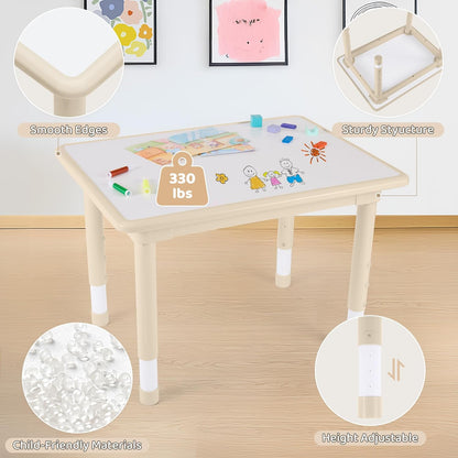 Kids Table and 2 Chairs Set, Height Adjustable (17.7"-26.1") Toddler Table and Chair Set, Multi-Activity Table with Graffiti Desktop, Children’s Table and Chairs for Classroom, Home & Daycare