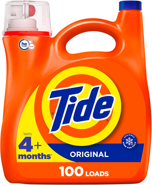 Tide Laundry Detergent Liquid, Original Scent, HE Compatible, 100 Loads, 132 fl oz, Tide Laundry