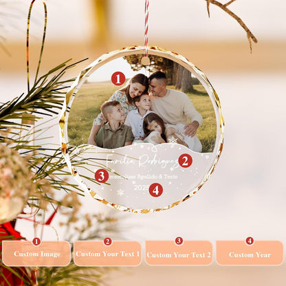 Bemaystar Personalized Family Christmas Ornaments 2025–Custom Crystal Ornament with Photo and Text–Holiday Keepsake Gift for Parents Grandparents Kids–Christmas Tree Decoration