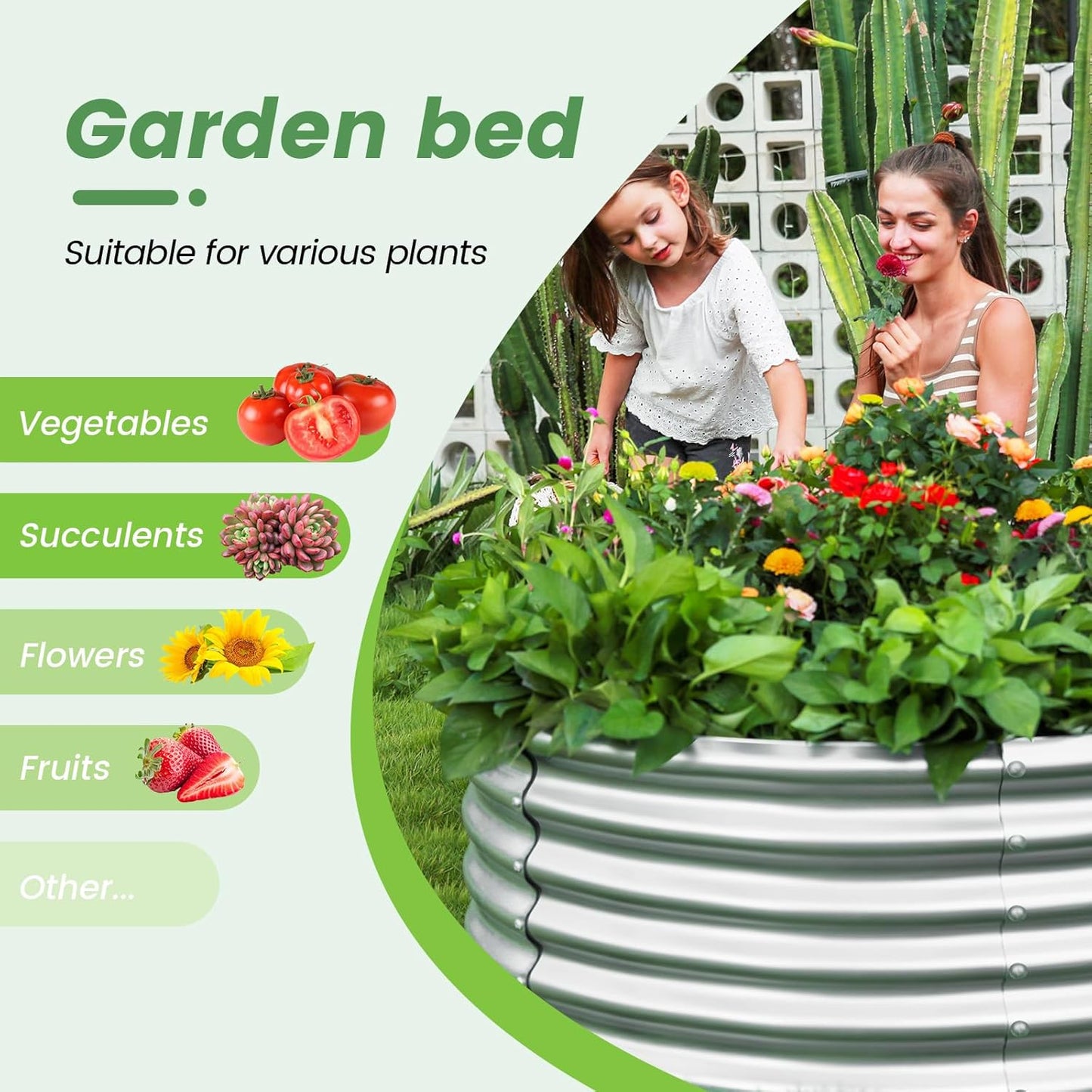 Land Guard 4×4×3ft Galvanized Raised Garden Bed Kit, Round Galvanized Planter Raised Garden Boxes Outdoor, Large Metal Raised Garden Beds for Vegetables, Silver