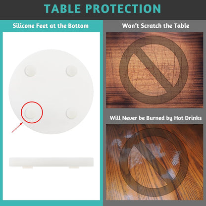 Pure White Marble Coasters Without Particles, Set of 4 - Natural Marble Stone Drink Coaster with Protective Silicone Feet, 4 inch Diameter, 0.4 inch Thick - Heat-Resistant Coasters for Coffee Table